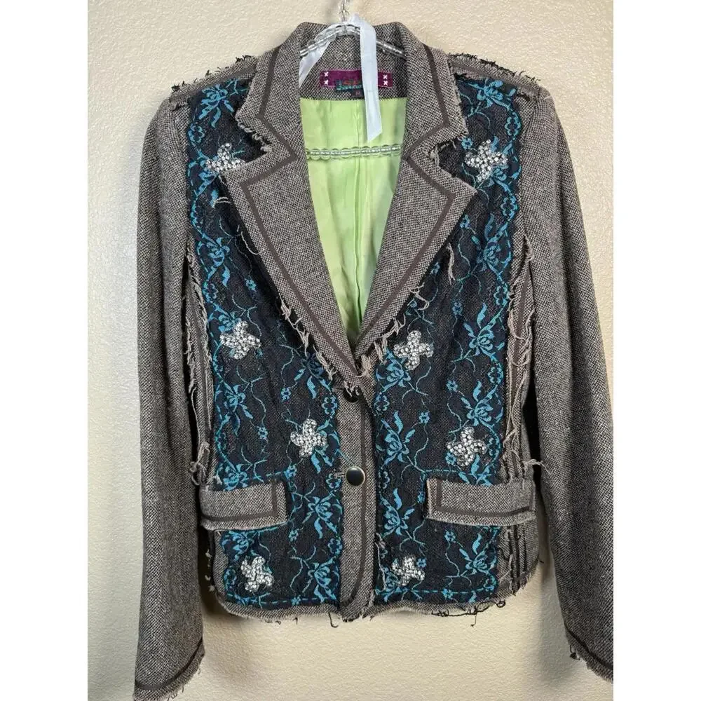 Spy Exchange Boho Chic Womens‎ Sz M Embellished Blazer  Rhinestone Edgy Festival